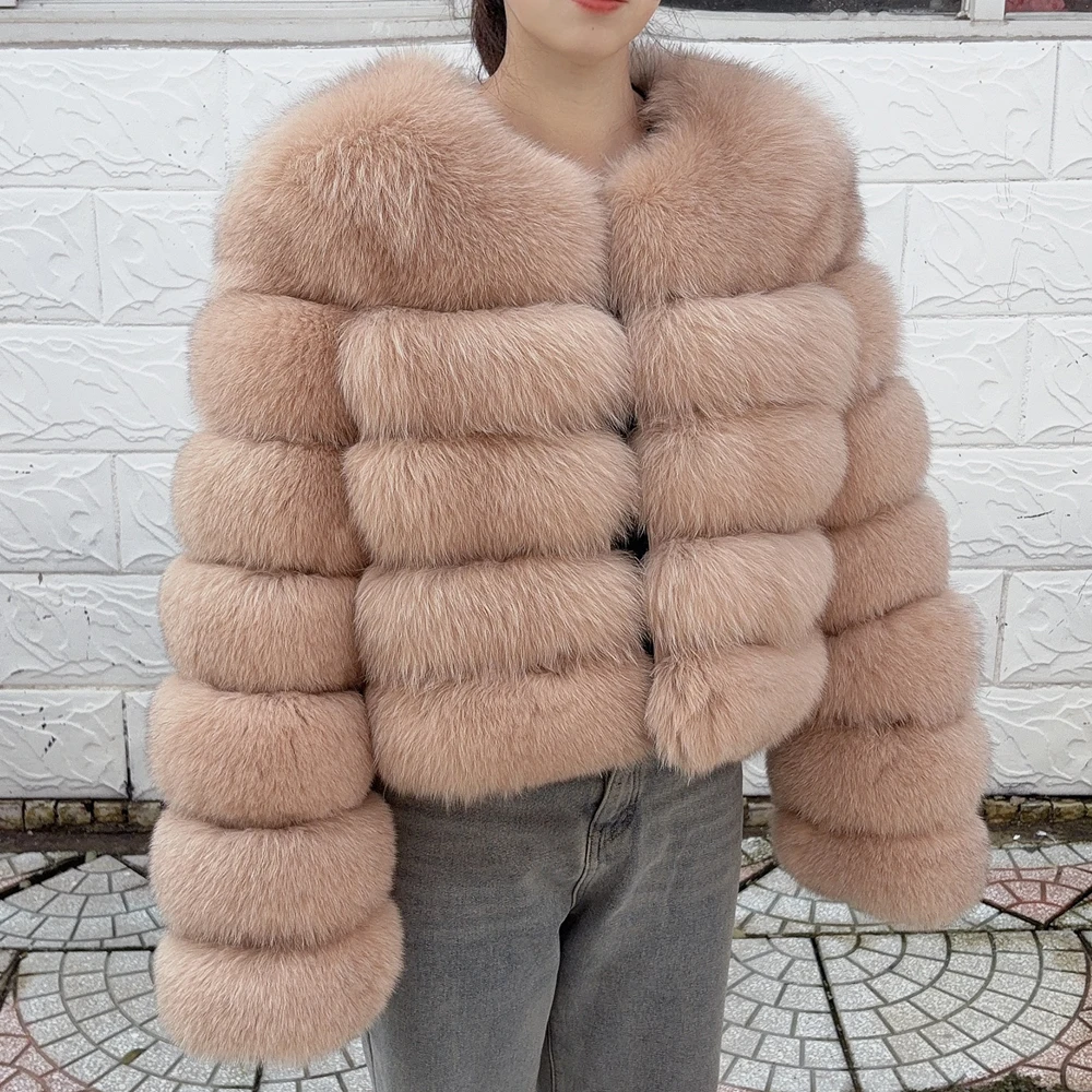 QUEENTINA manteau de fourrure de renard manches longues réel hiver femmes marron 2025 cuir et peau vêtements naturel nouveau en manteaux et vestes