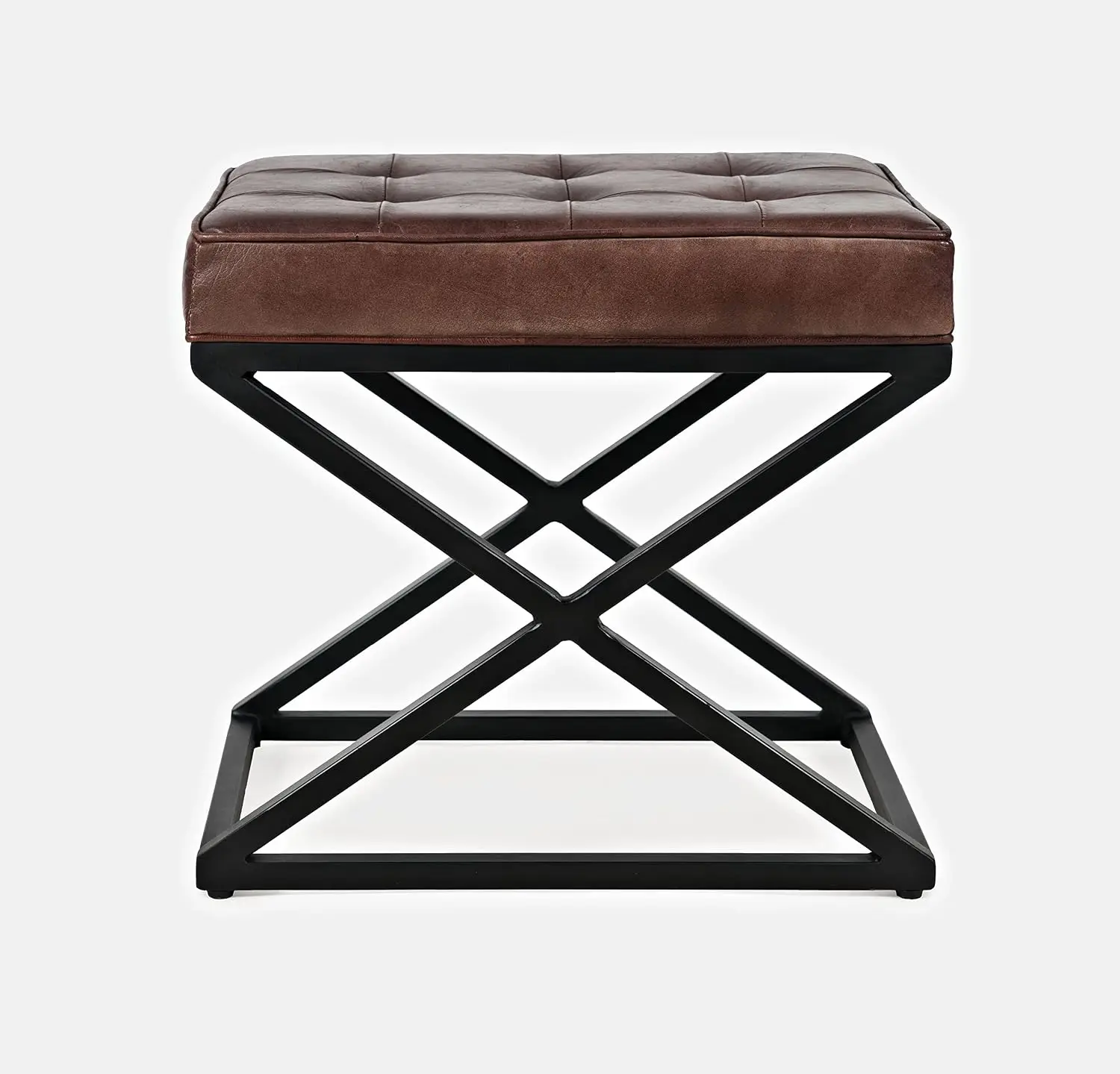 Leather Ottoman Vanity Stool, Genuine Leather Upholstered Bench Seat, 20