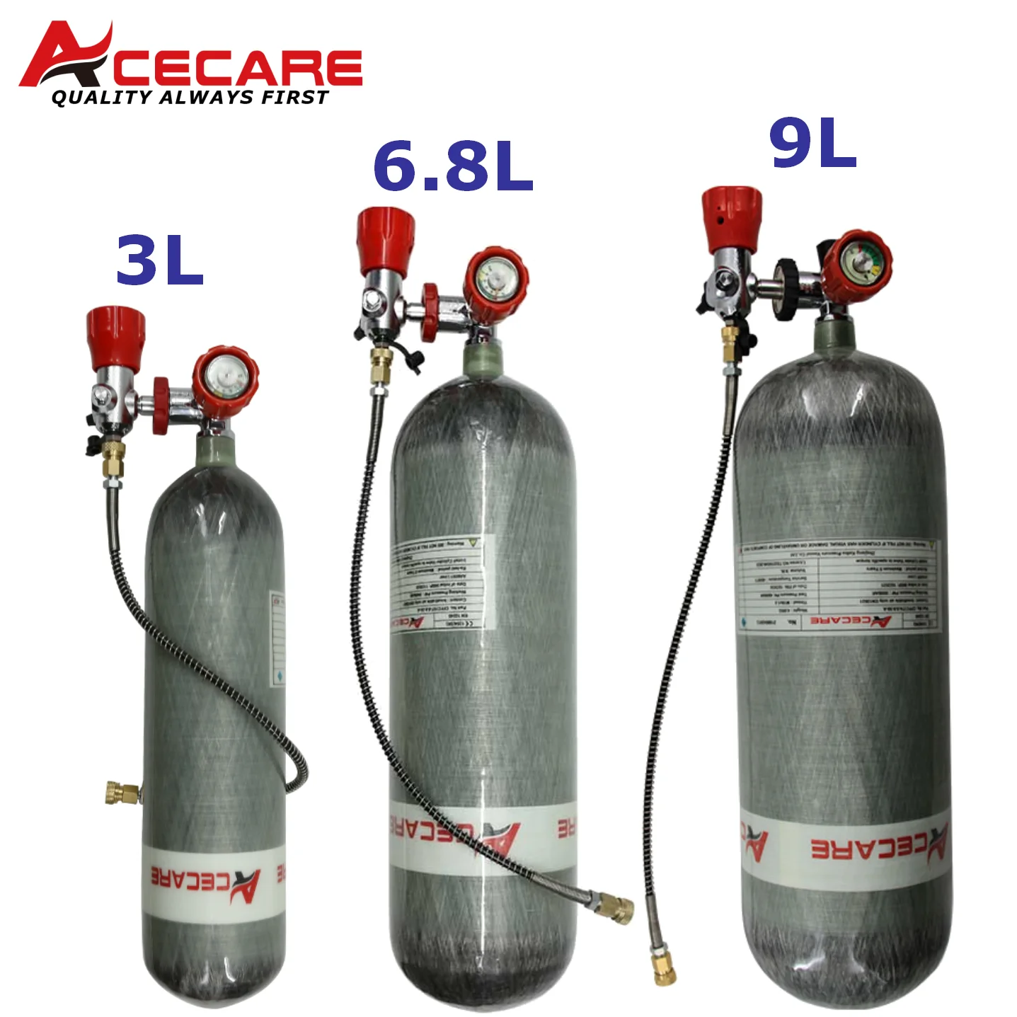 Acecare-Bouteille précieuse de plongée sous-marine en fibre de carbone, 3L, 6.8L, 9L, 30Mpa, 300Bar, 4500psi, station de remplissage de assujet, M18 * 1.5, sécurité SCBA, CE