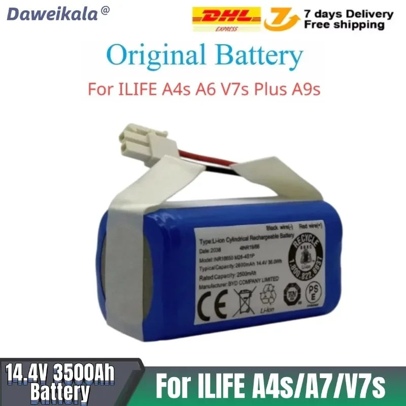   Литиевая аккумуляторная батарея 14,4 В 2600 мАч 🔋 Аккумулятор для робота-пылесоса ILIFE A4s A6 V7s Plus A9s W400 INR18650 M26-4S1P B