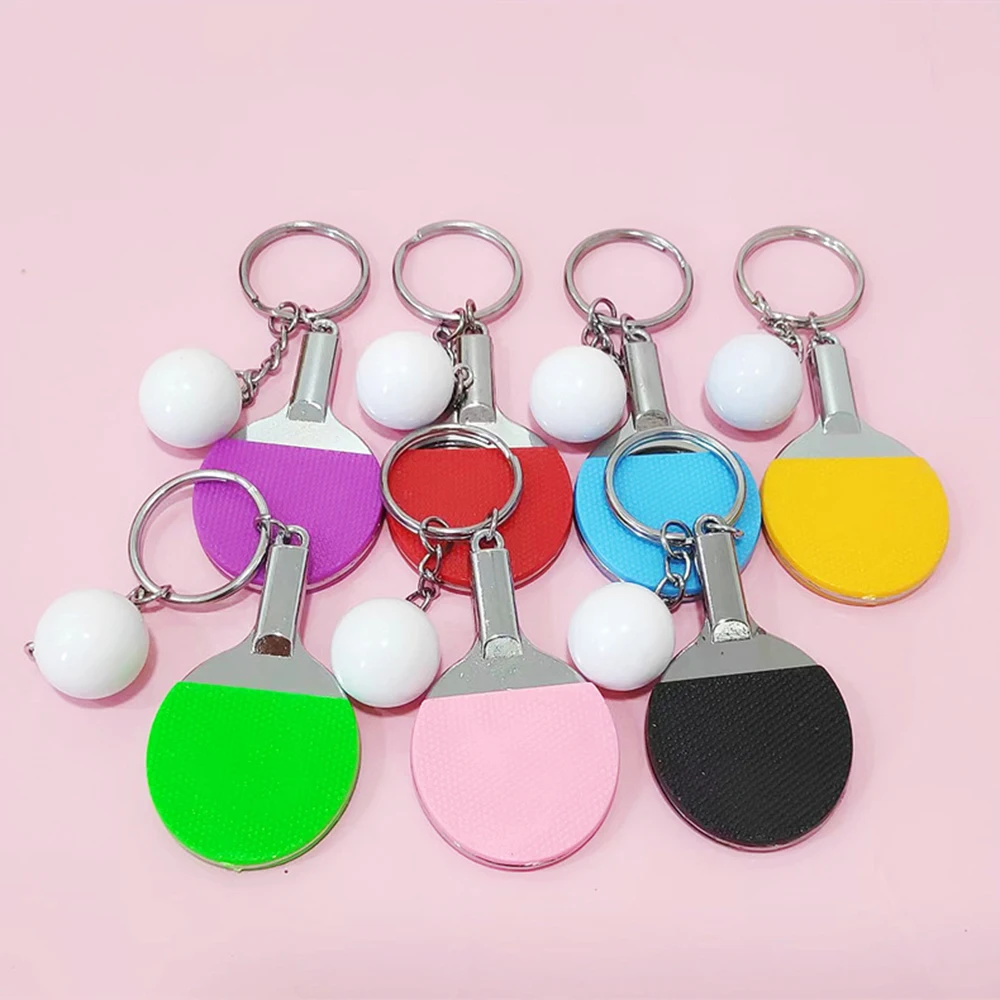 Creative Mini Table Tennis Ball Racket Keychain Ping Pong Sports Key Ring for Women Men Car Handbag Phone Pendant Game Souvenir