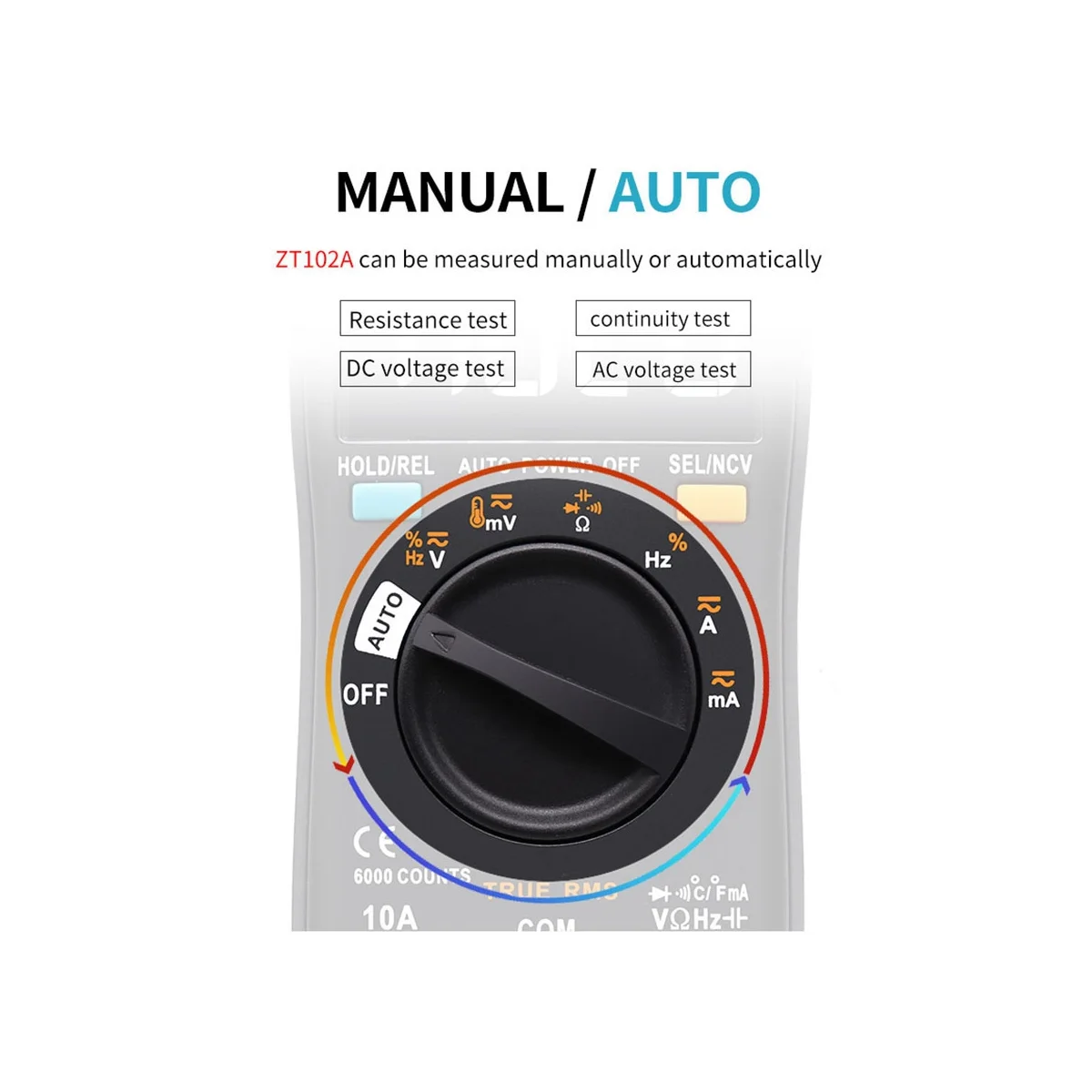 BSIDE ZT-102A LCD 6000 Count Automatic/Manual Dual Mode Multimeter Voltage Tester Multi-Function Multimeter