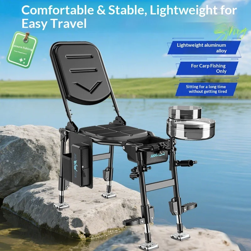 

Portable Folding Fishing Chair Multifunctional Adjustable Lightweight Durable All Terrain Seat Rod Holder Storage Fishing Chair