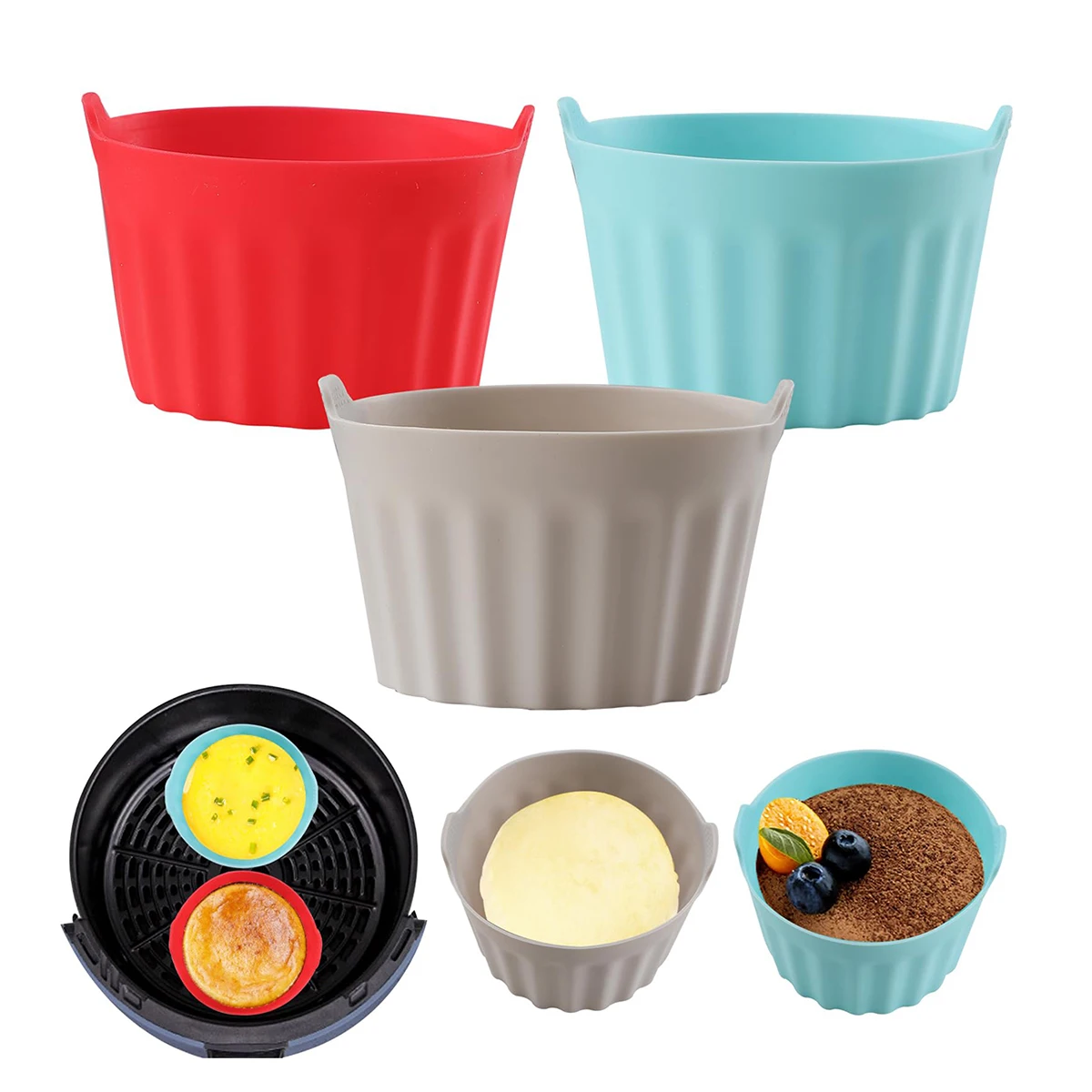 3pcs/set Air Fryer Accessories Baking Cup Silicone Baking Plate Baking Cake Egg Tart Mold Home Kitchen DIY Baking Supplies