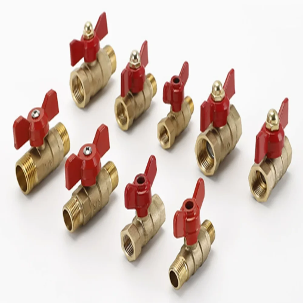 1/4 3/8 1/2 Inch Brass Ball Valve Red Butterfly Handle Male Female Thread Water Gas Pipeline Shut Off Valve