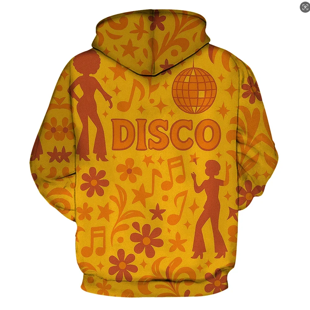Men's Plus Size Retro Party Pullover Hoodie, Disco Dance or Psychedelic Collage Prints with Vivid Colors for Music Events, S-9XL