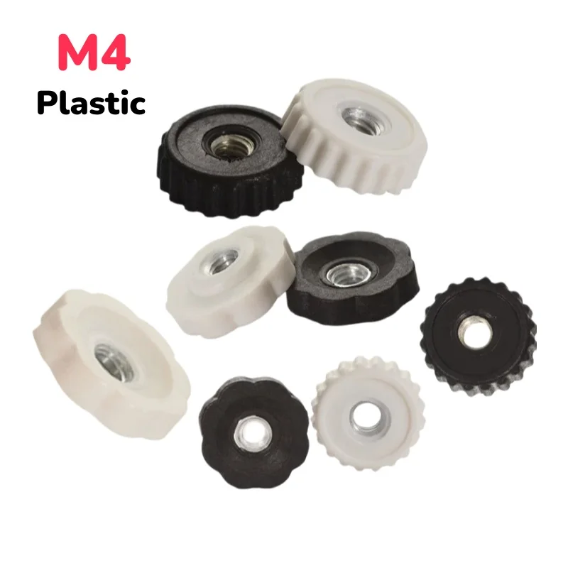 M4 Plastic Adhesive Head Knob Nut Straight/Patterned, Through-Hole, Manual Adjustment for Machinery Equipment