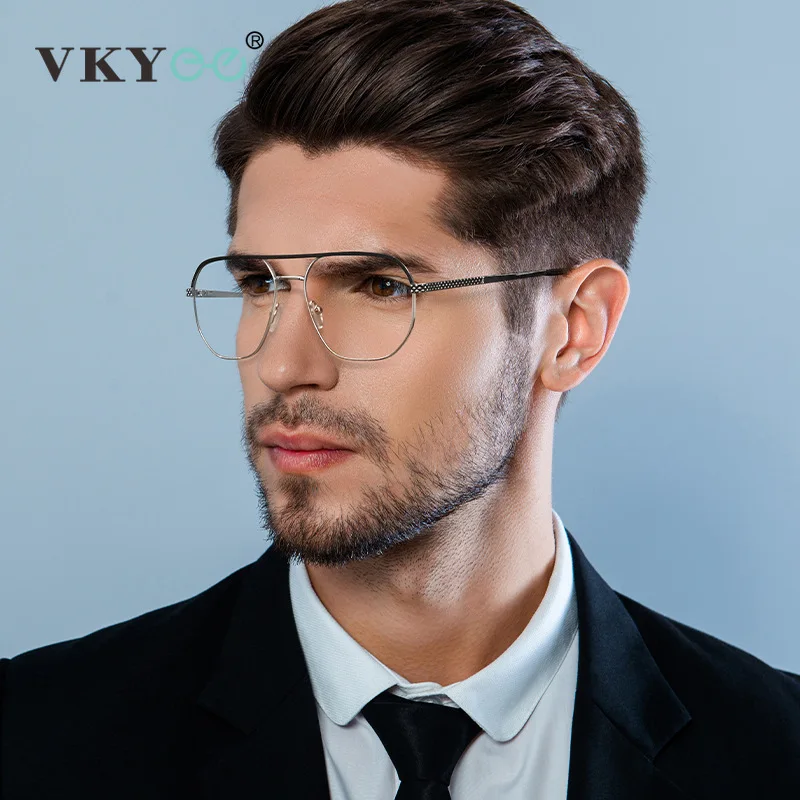 VICKY Fashion Metal Eyeglasses Frames New Double-Beam Eyeglasses Frames Anti-Blue Light Eyeglasses Customizable Prescription