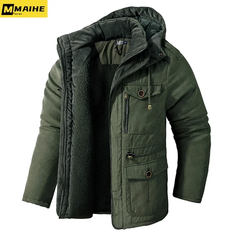 Men\'s Thicken Parkas Warm Winter Jacket Cashmere Fleece Coats unload Outdoor Cotton-Padded Male Windbreaker Hooded Outwear