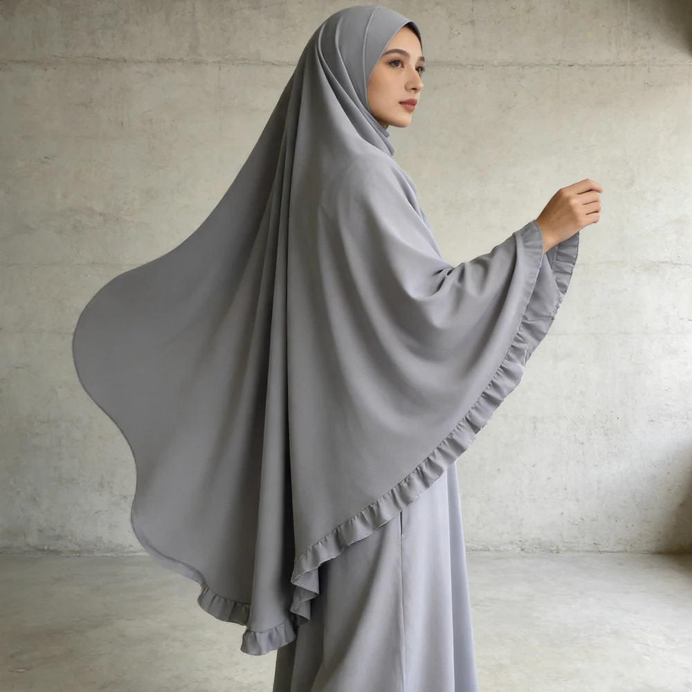 

Muslim Women Ruffles Hijab Overhead Khimar Eid Ramadan Prayer Scarf Dubai Turkish Headscarf Niqab Nikab Islamic Abaya Dress Robe