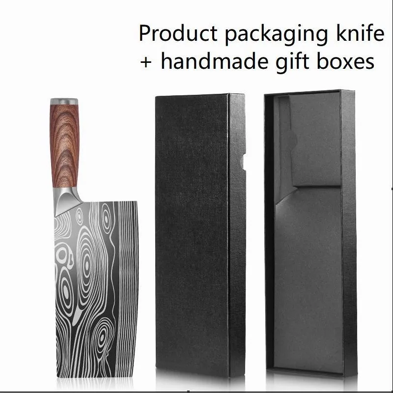 Damascus Laser Pattern Chinese Chef Knife Stainless Steel Bone Cutter Butcher Knife Meat Cleaver With Wooden Handle Gift Box