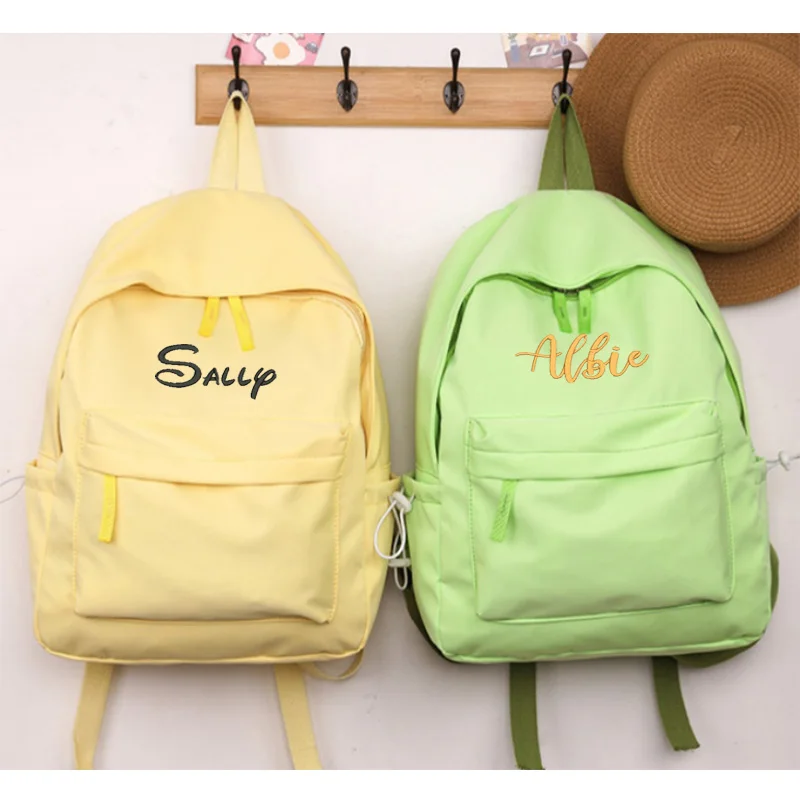 Personalized Embroidery Junior High School College Student Couple Backpack Breathable Waterproof Wear-resistant School Bag