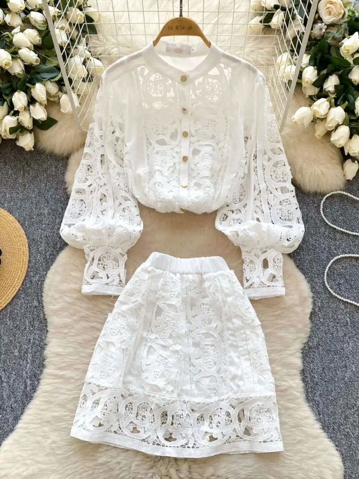 

Элегантное короткое платье с вырезом, комплекты из 2 предметов, женские летние осенние праздничные свободные рубашки с большими рукавами + мини-юбки, костюмы