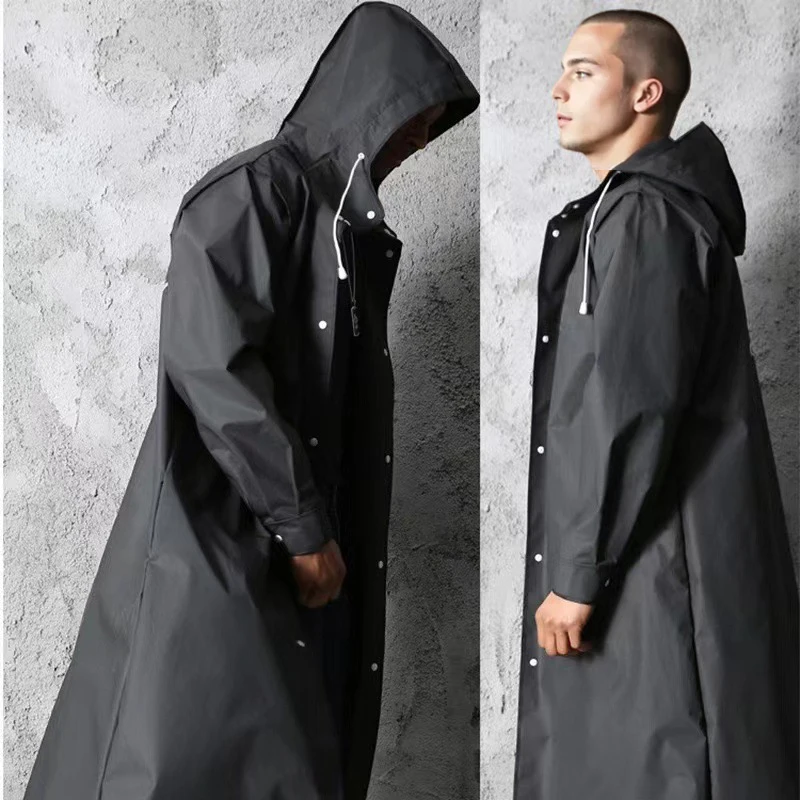 Men Hiking Jackets Black Raincoat Hooded Fashion Adult Waterproof Long Raincoat Outdoor Bike Motorcycle Cycling Fishing Raincoat