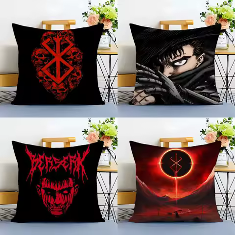 Hot Classic Anime blooded Berserk Pillow Case Anti-dustmite Pillowcase Invisible zipper silky short plush Sofa cushion cover