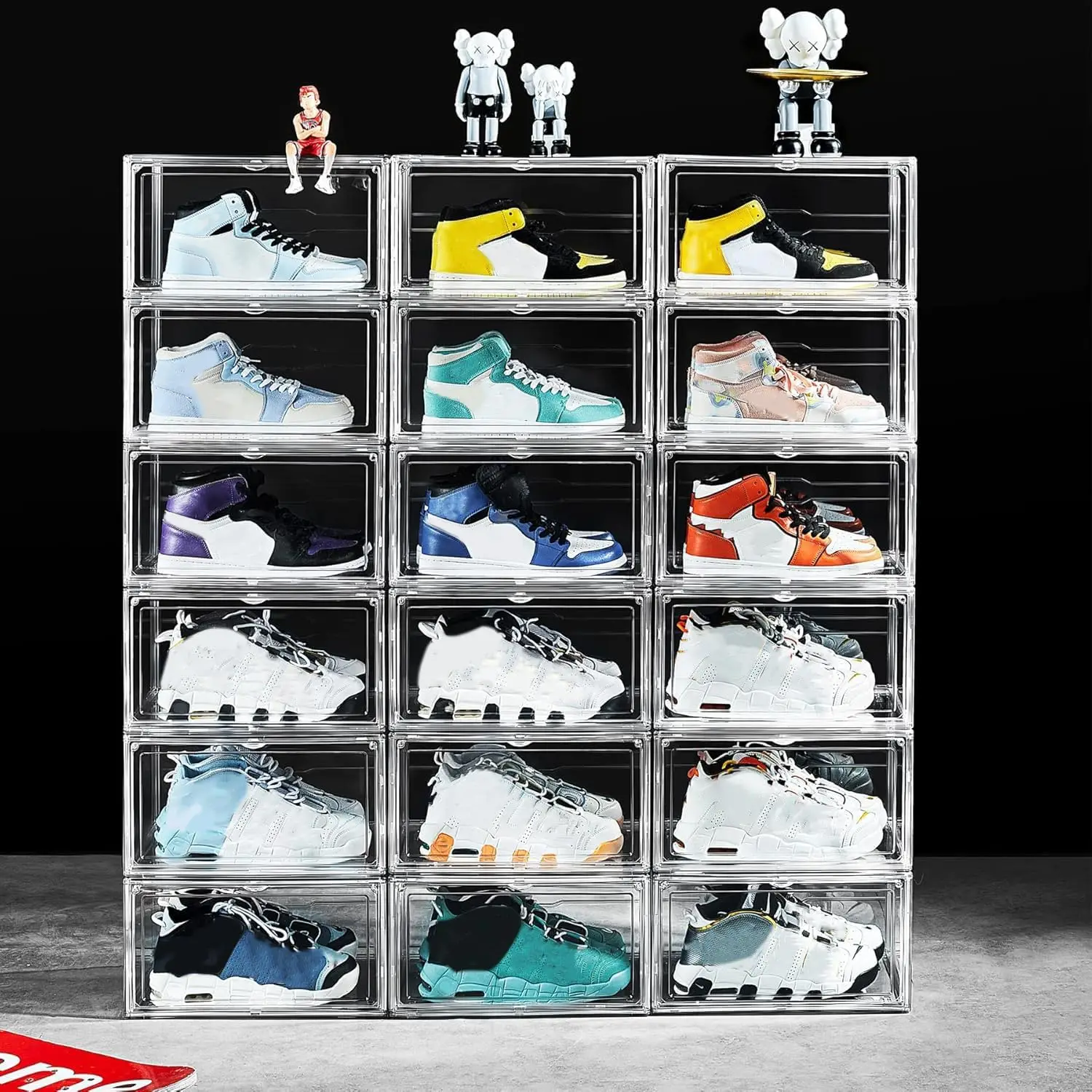 12 Pack Shoe Boxes, Clear Acrylic Stackable Plastic Sneaker Box Container, Magnetic Drop & Side Open Shoe Organizer Case Contain