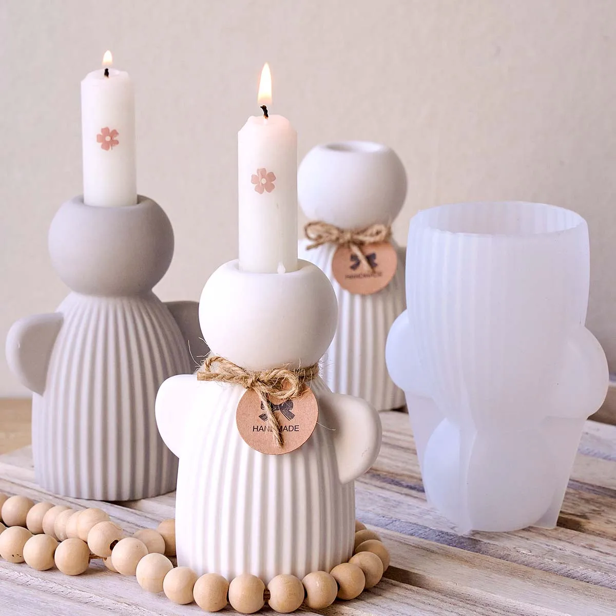 Molde de silicona 3D para candelabro de ángel, moldes de fundición para base de vela con rayas de ángel, manualidades de yeso y resina, suministros de decoración para el hogar