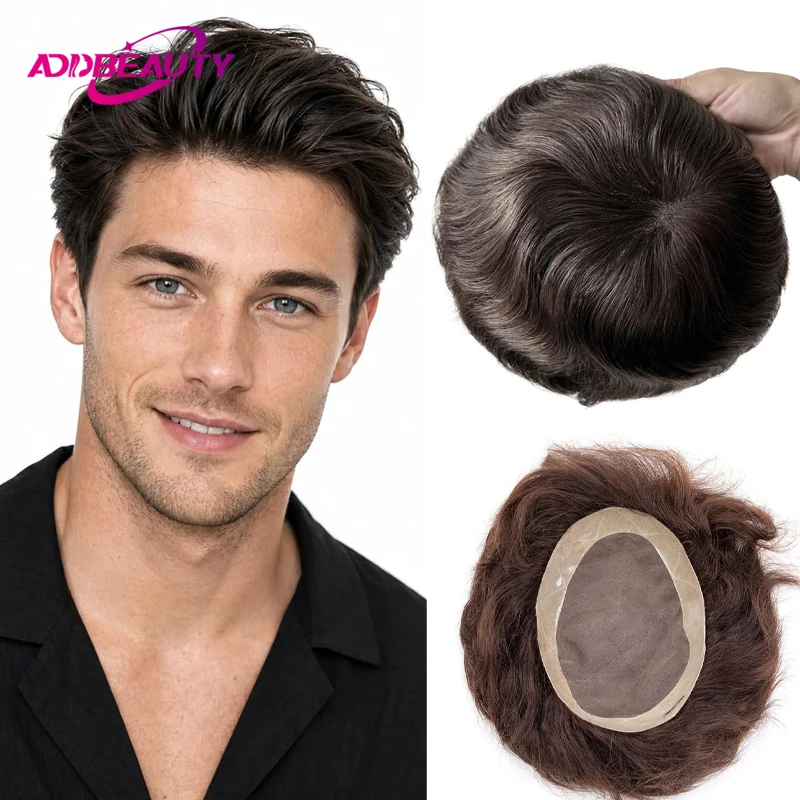 Man Hairpiece Real Human Hair Men Topper Hair Capillary Prosthesis Mono NPU Indian Human Hair Wigs Natural Human Hair System New