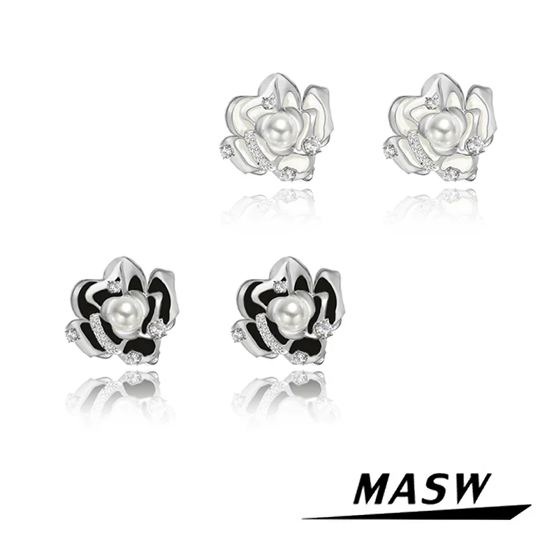 

MASW Original Design Elegant Modern Jewelry High Quality Glass Simulated Pearl Flower Stud Earrings For Women Girl Party Gift