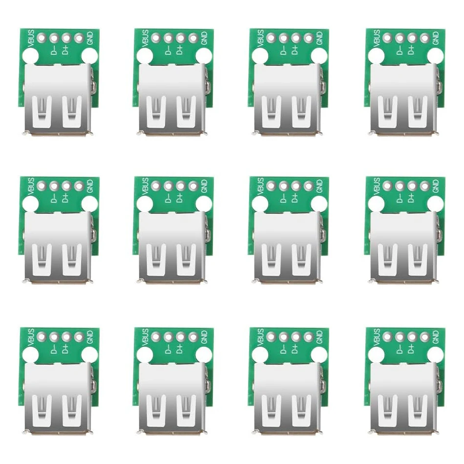 12pcs Mini USB to DIP Adapter Board USB Type A Male Plug to DIP Converter Board 4 Pins DIP 2.54mm Pitch for DIY USB Power Supply