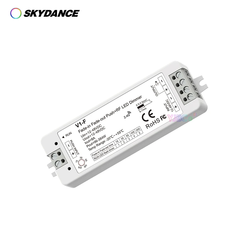 12V-48V 24V 1CH*8A Push Dim Fade in Fade out LED Dimmer 5 Fading Speed/Stepless Dimming controller for Single Color Strip Light