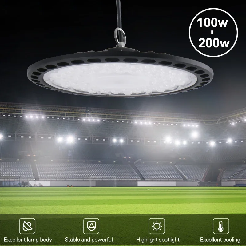200W High Bay Light UFO 10000LM 13000LM 220V 16000LM IP65 Waterproof Warehouse Garage Light Super Bright Commercial Lighting