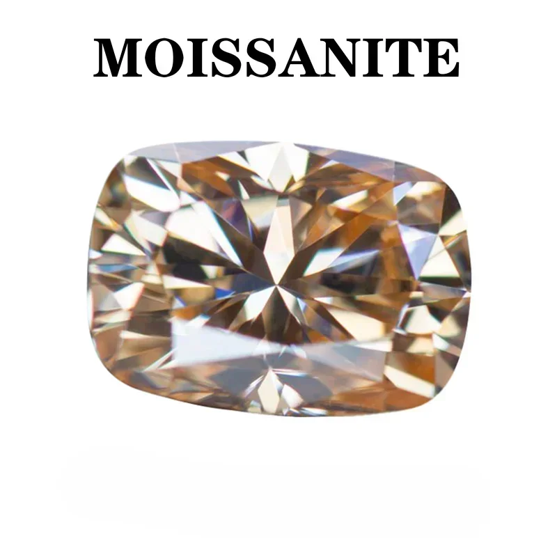 

Moissanite Stone Natural Champagne Color Cushion Cut Charms Gemstone DIY Advanced Jewelry Making Materials with Report