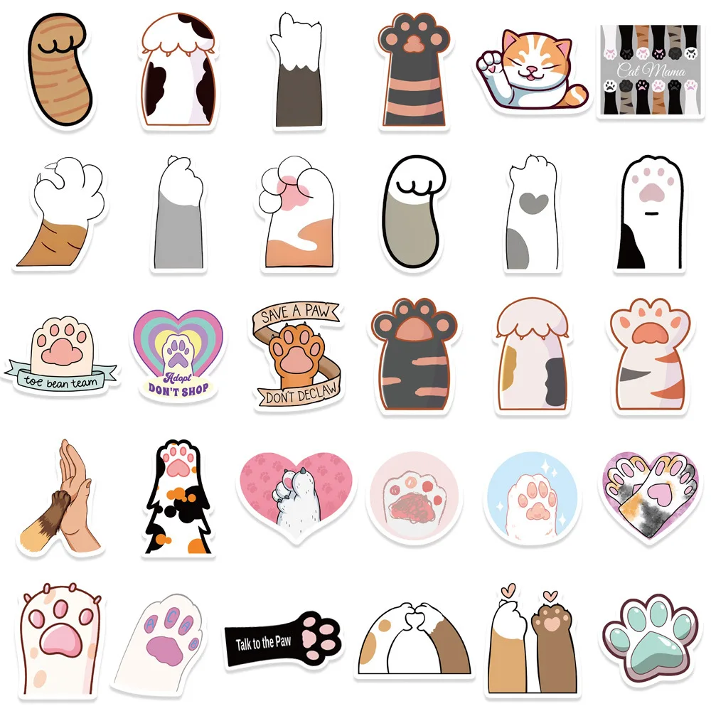 10/30/60Pcs Cute Cat's Paw Waterproof Graffiti Sticker Aesthetic Decorative Luggage Phone Laptop Diary Scrapbook Kids Stickers