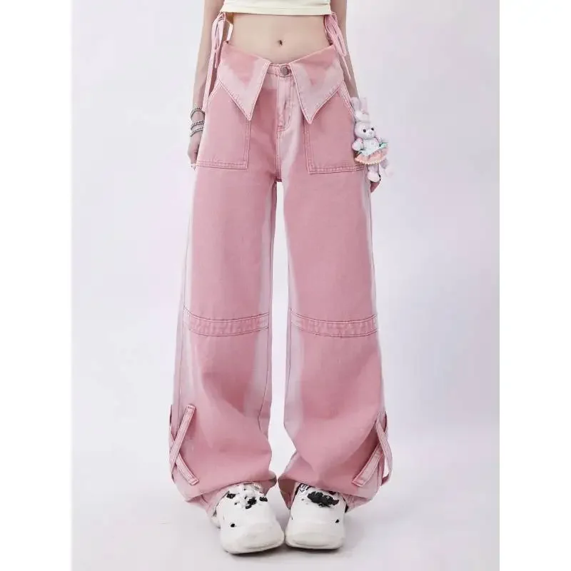 Korean Fashion Vintage Gothic Baggy Wide Leg Denim Pants Women's Harajuku High Waisted Jeans Pants for Women Y2k Streetwear