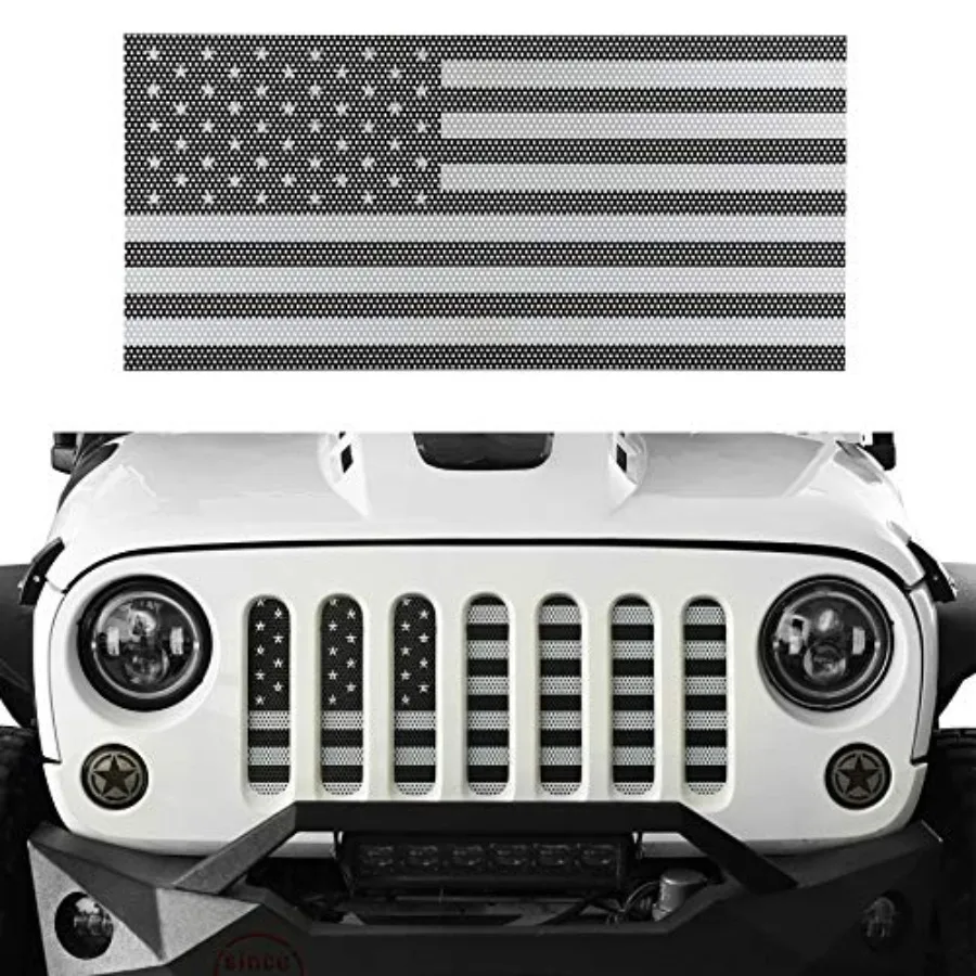

Вставка в решетку радиатора Wrangler с флагом США, сетчатая сетка для передней решетки, дефлектор от насекомых для Jeep Wrangler JK и Unlimited 2007-2018 годов, черный и белый цвета