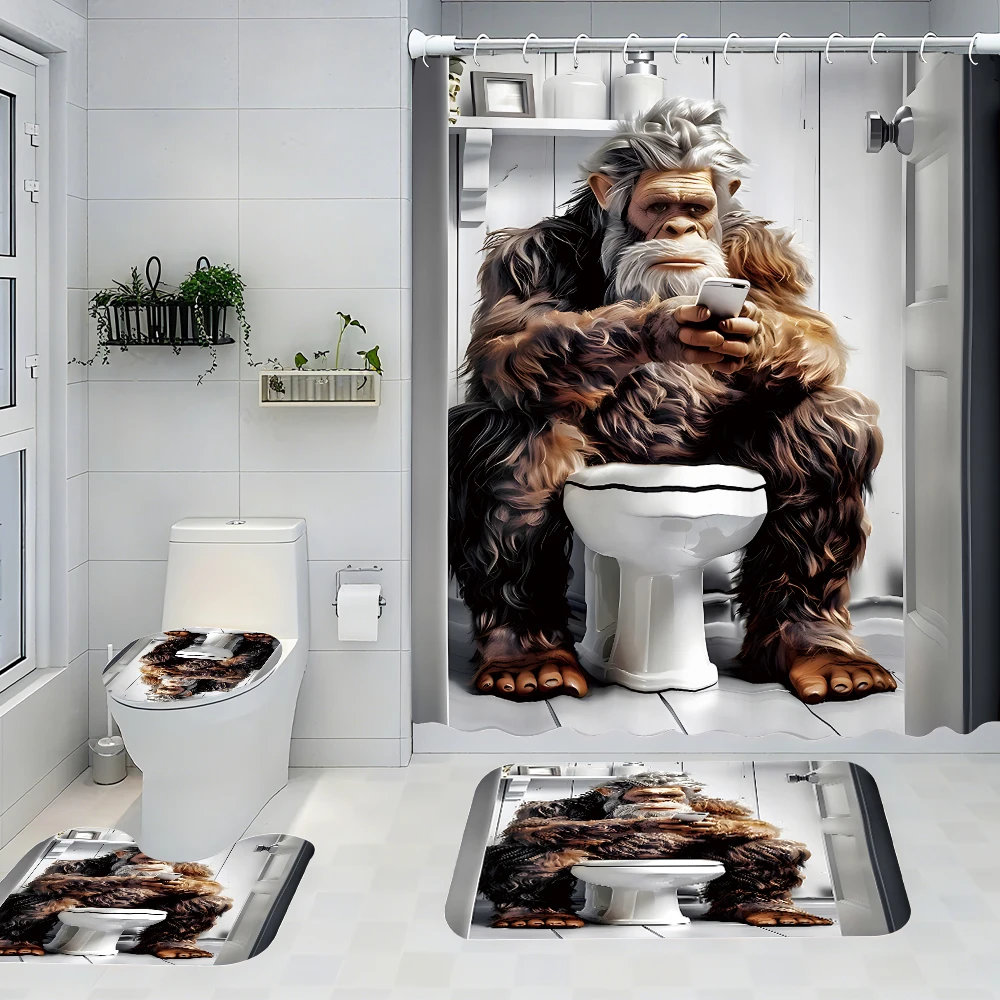 

Gorilla Bathroom Four-piece Set - Avant-garde Waterproof Shower Curtain, creating a complete bathroom kit
