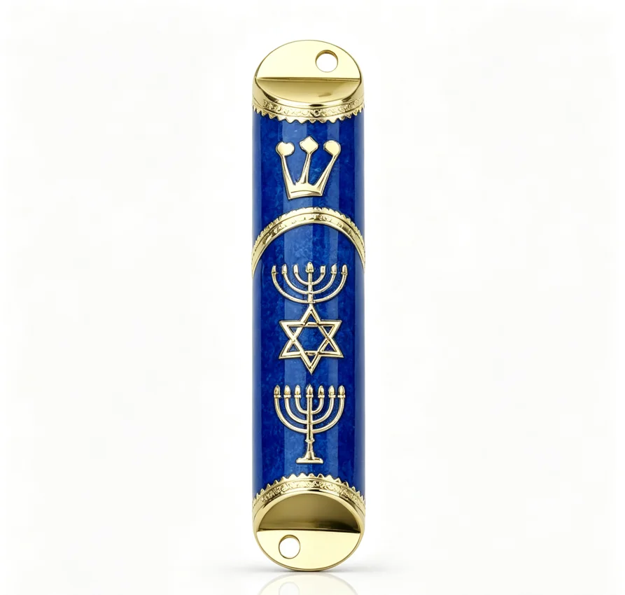 Metal Doorpost Mezuzah Golden Crown Design Jerusalem Jewish Blessing Ornament Religious Home