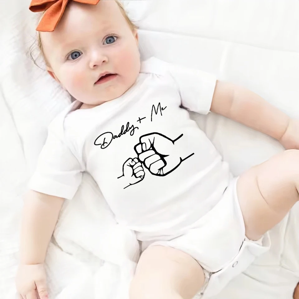 Newborn Baby Boys Girls Clothes Infant Daddy and Me Print Funny Short Sleeve Bodysuit Cotton Summer Toddler Romper Baby Jumpsuit