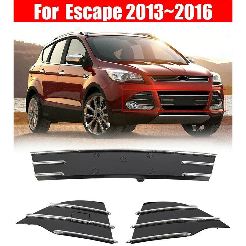 

3Pcs Car ABS Trim Front Bumper Lower Grille Fog Protector Cover for Ford Escape Kuga 2013-2016