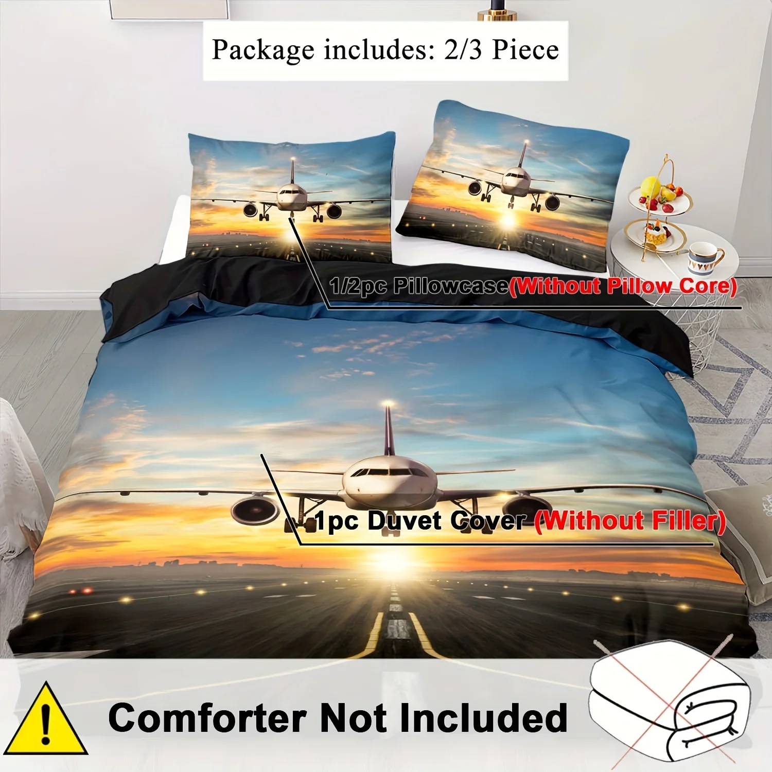 Airplane Themed Duvet Cover No Filling 3PCS Ariplane Bedding Sets Queen Size Realistic Visual Style For Dormitory Room Decor