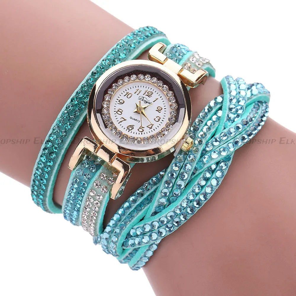 แฟชั่นควอตซ์สีทองลำลอง vrouwen strass horloge gevlochten ปลอกแขนของขวัญ horloge ของขวัญของขวัญ