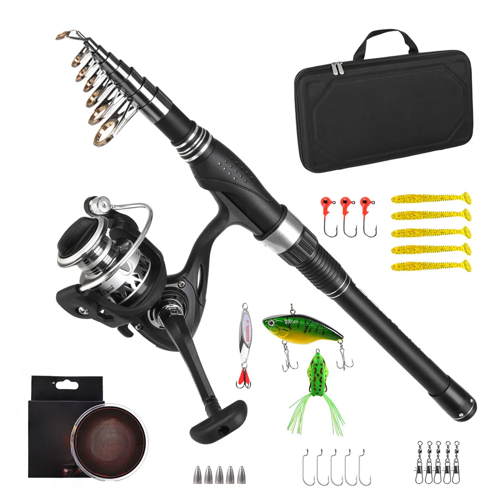 

New Arrival Portable Complete Carbon Telescopic Fishing Rod and Spinning Reel Combo Full Set With Lures Bait Accessories