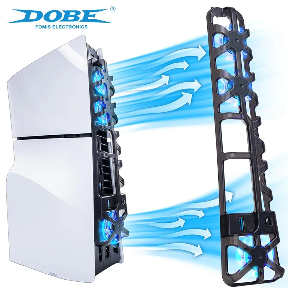 DOBE para PS5 Slim accesorios ventilador de refrigeración con luz LED para Playstation 5 disco delgado y enfriador de sistema de refrigeración de ediciones digitales