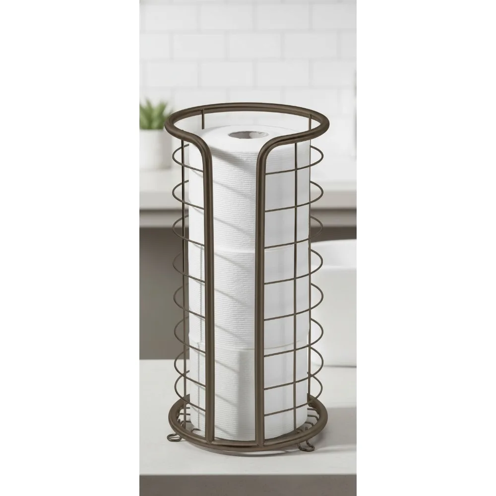 

Freestanding Toilet Paper Holder Stand - Storage for 3 Rolls - Bronze Bathroom Floor Organizer for Small Spaces