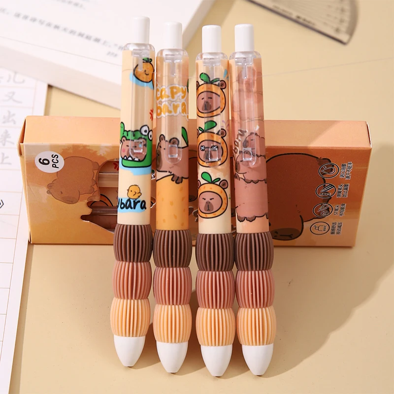 4Pcs Cartoon Neutral Pens Kapybara Push Action Quick Dry Neutral Pen Writing Smooth Pen Office Supplies Student Stationery Gifts