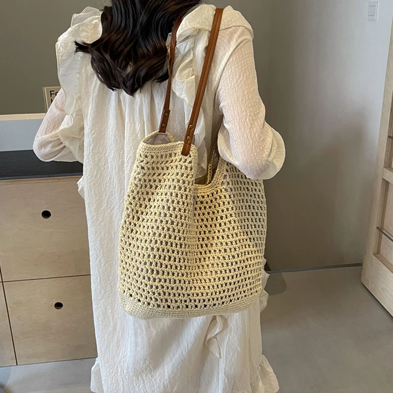 Women Shouder Bag Bohemian Straw Underarm Bag Summer Beach Woven Armpit Bag Large Casual Crochet Tote Bag Shopping Bags