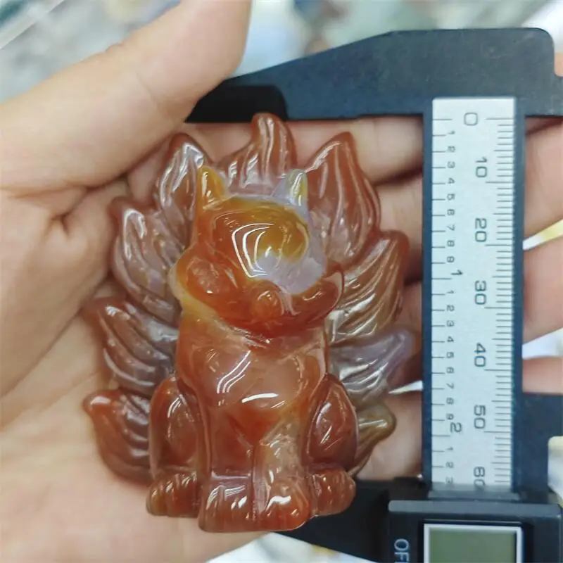 Natural Red Agate Nine-tailed Fox Carving Healing Crystal Stone Cute Birthday Present Home Decoration Gift 1PCS