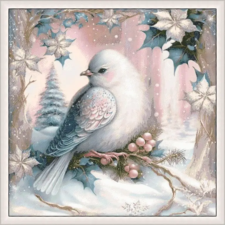 White Pigeon Cotton Embroidery Cross Stitch Kits, DIY Craft Needlework Canvas, 74-74