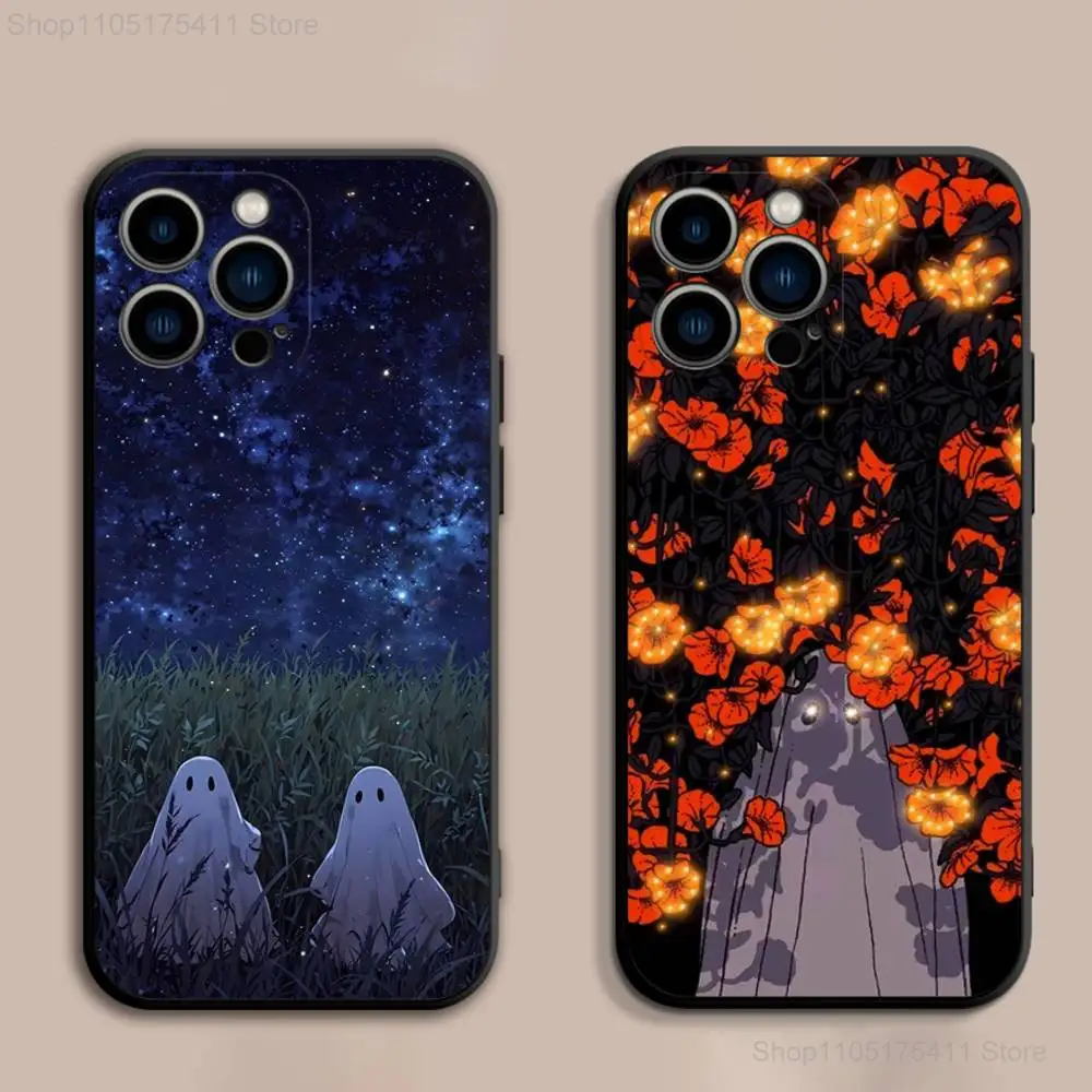 

H-Halloween Cute Ghost Phone Case For iPhone 17,16,15,14,13,12,Pro,Max,Plus,E,SE4,Air,Mini Black Soft Cover