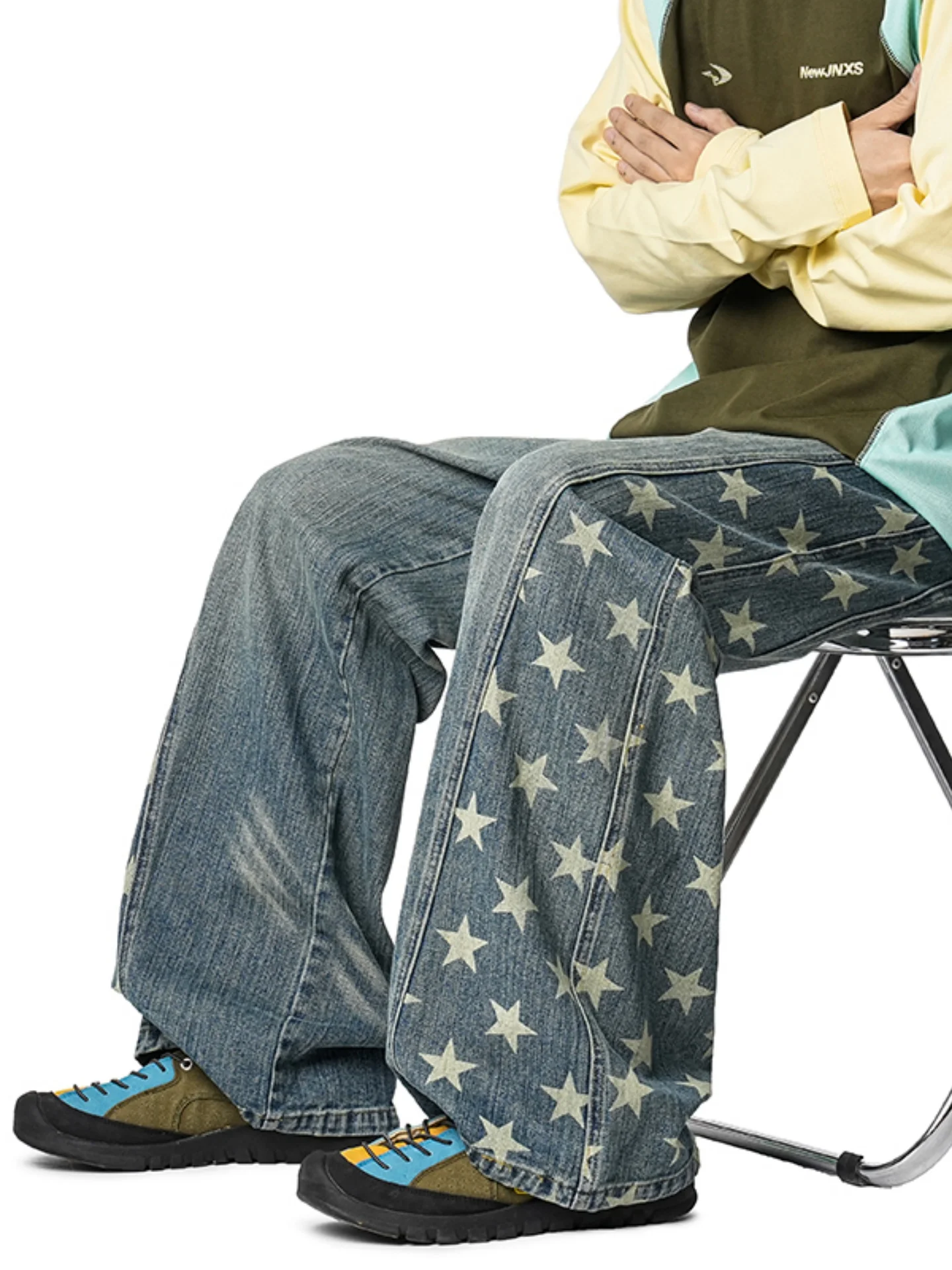 

Men's Star Denim Jeans High Street Hiphop Dance Pants Autumn Loose Wide Leg Knife Pants Straight Leg Casual Trousers