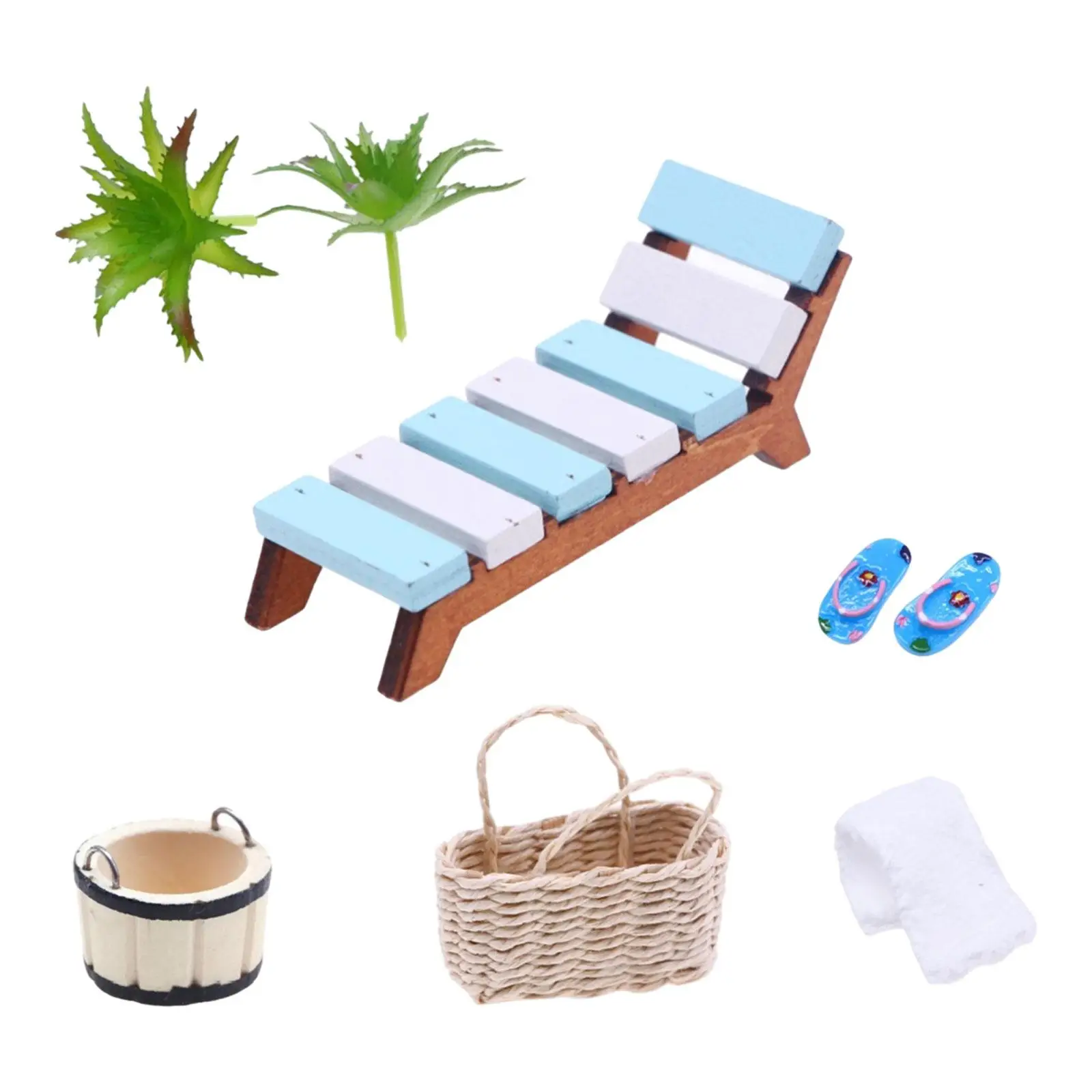 Mini Beach Chair Set Pretend Play Dollhouse Miniature Furniture for Fairy Garden Dollhouse Diorama Miniature Scene Decoration