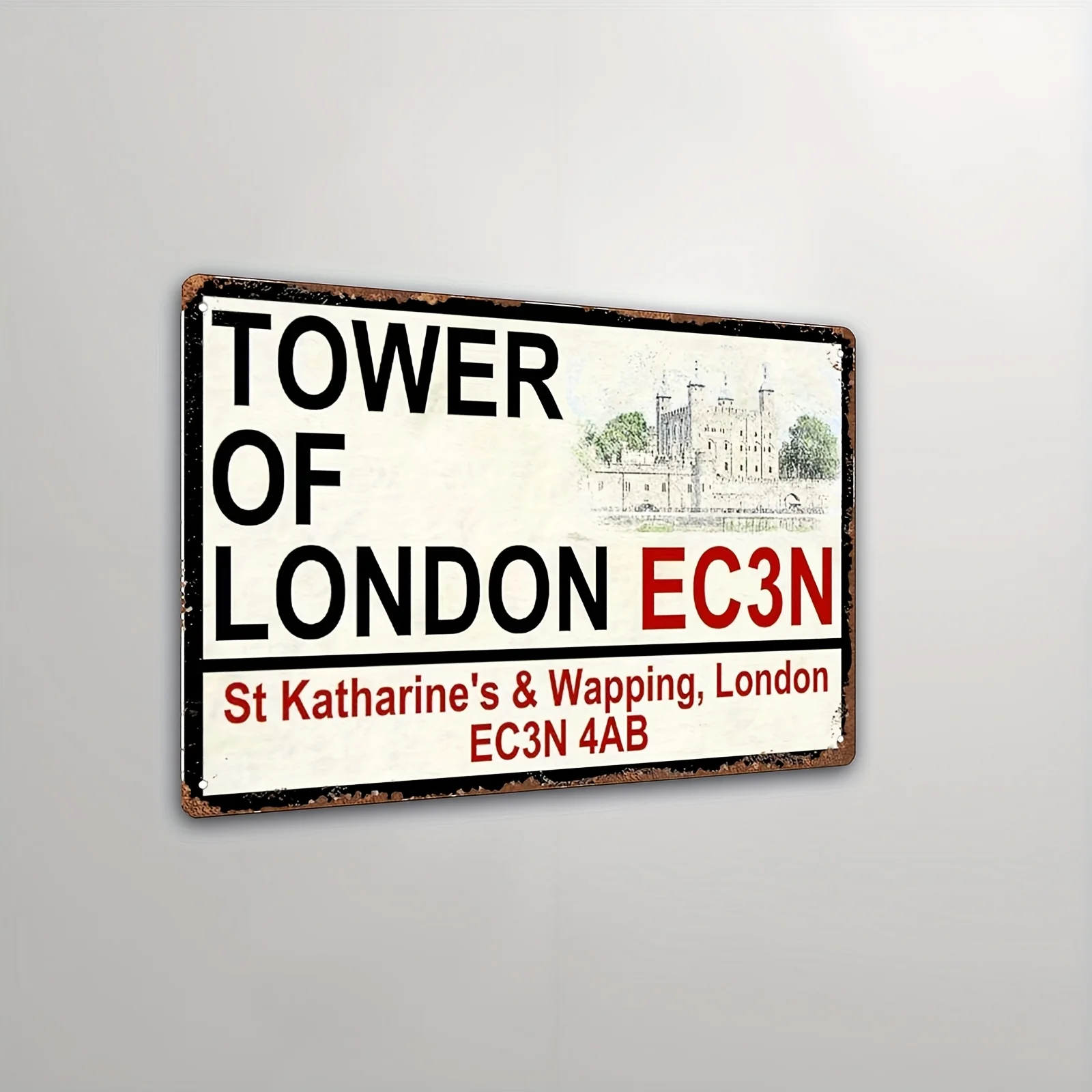Art Deco Style Iron Tin Sign - Tower of London Road Map - Wall Hanging Multipurpose Decor - Vintage London Street Sign Replica