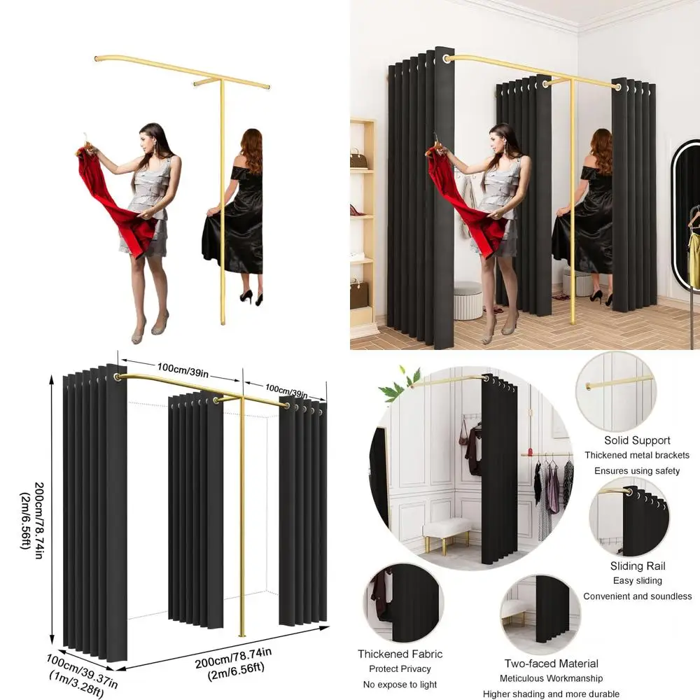 

F-Shaped Dressing Room Dividers for Boutiques - Large Black Curtains for Retail Privacy in Clothing Stores