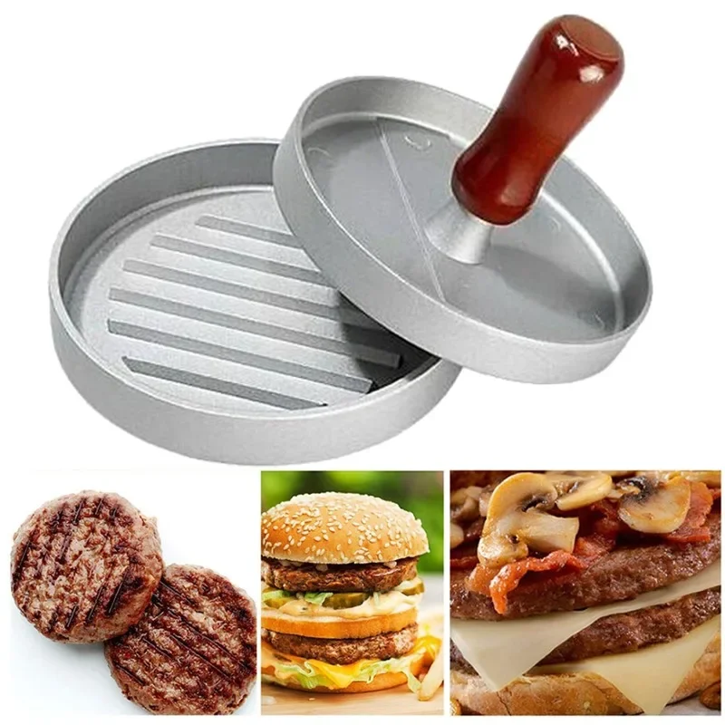 

Burger Press Patty Maker Stainless Steel Hamburger Patty Press Mold Wood Handle,hamburger Patty round non-stick pan press