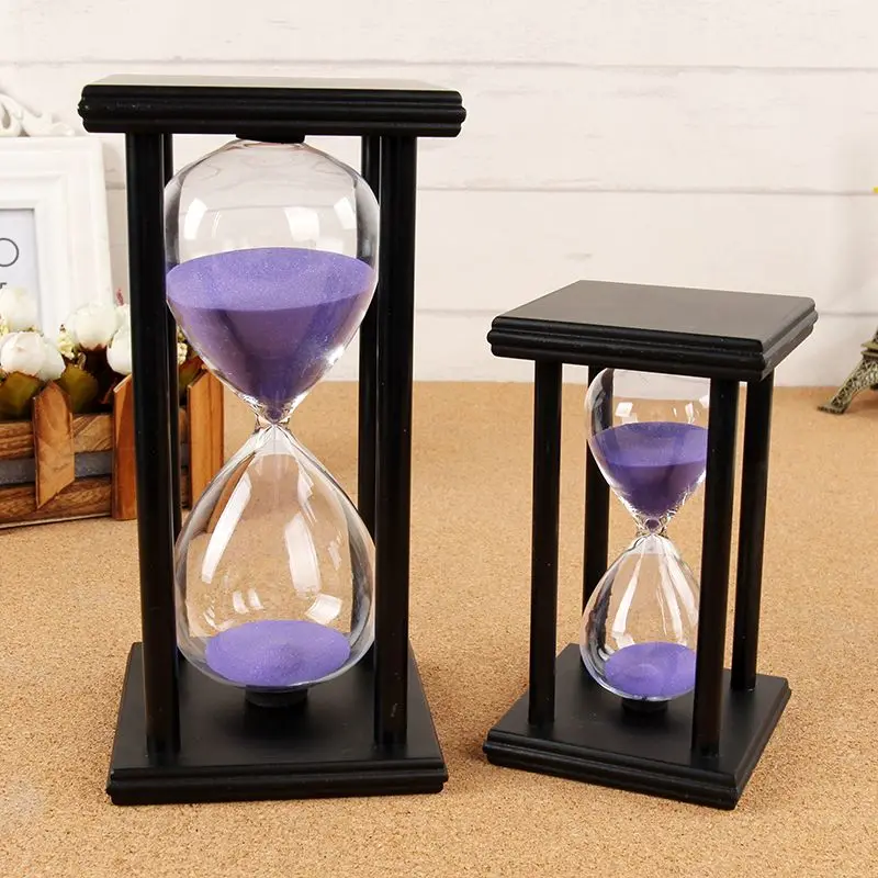 Hourglass Black Wooden Frame Purple Sand Time Countdown Timer 15/30/60 Mins Optional Home Office Desktop Decor Ornament
